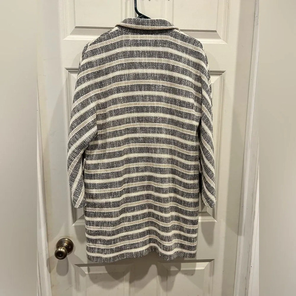 Zara Long Line Striped Gray Coat Pockets Women's Size Medium Bloggers Favorite - Picture 11 of 12